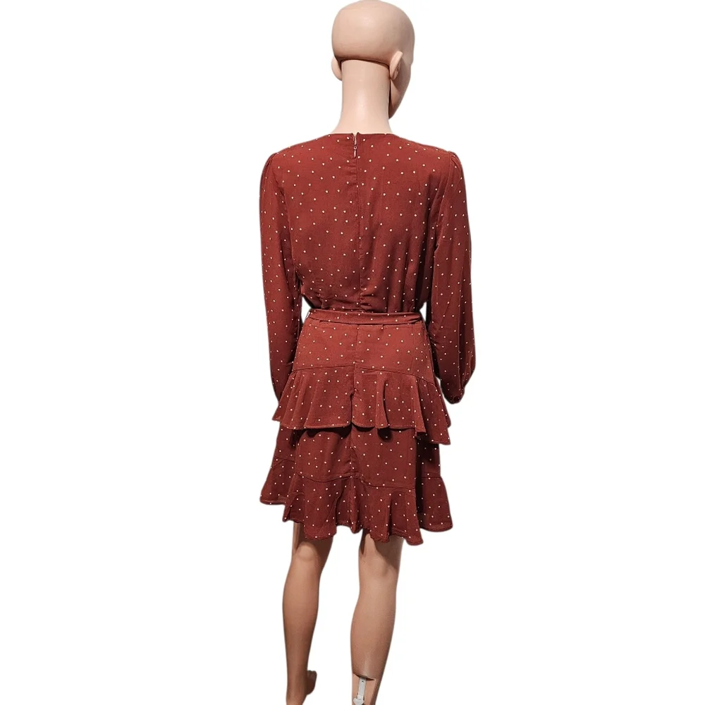 Hyfve Chiffon Polka Dots Tired Ruffled Cottagecore Mini Dress Sz M